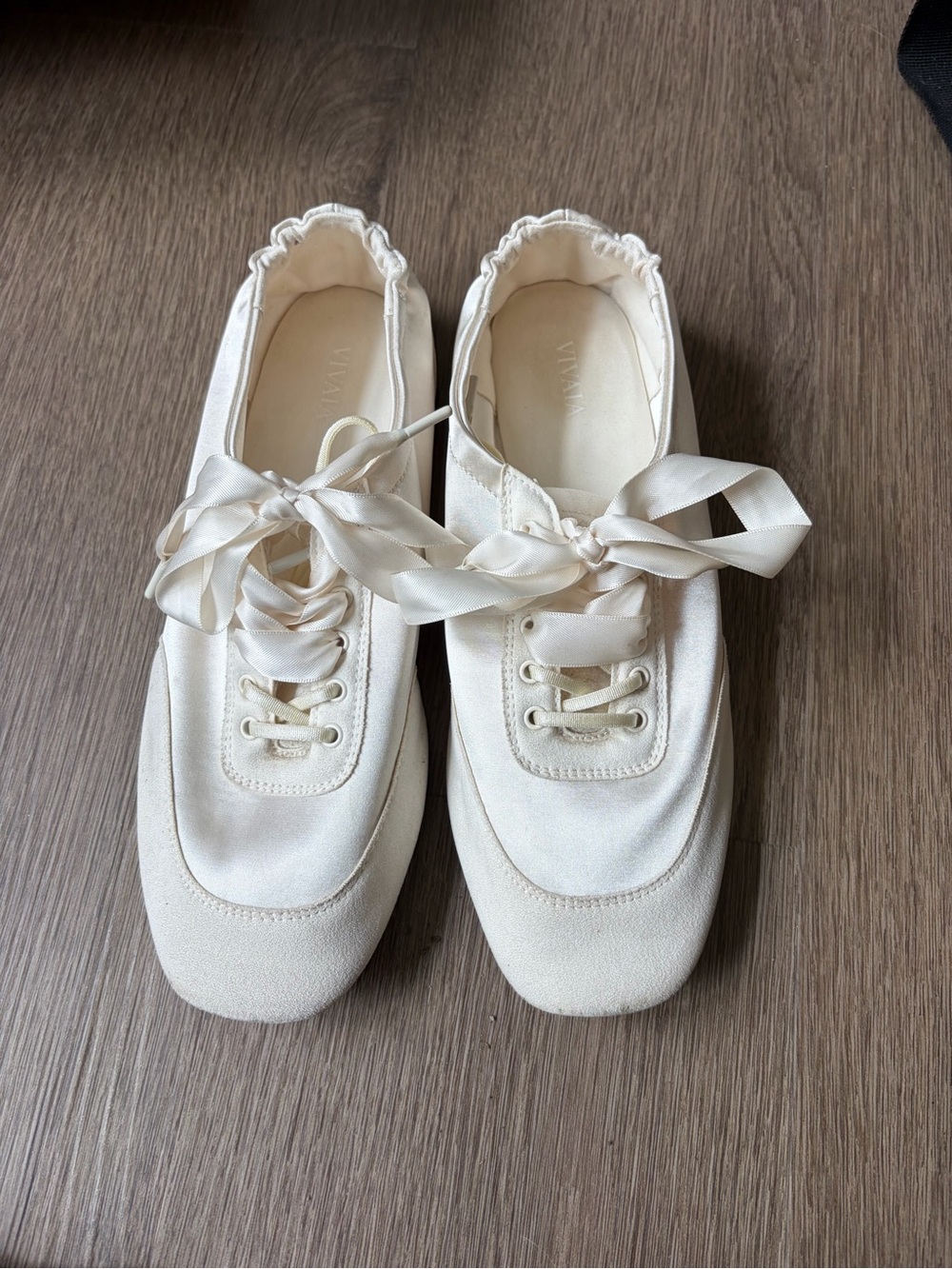 Satin Ribbon Lace-Up Sneakers in Cream